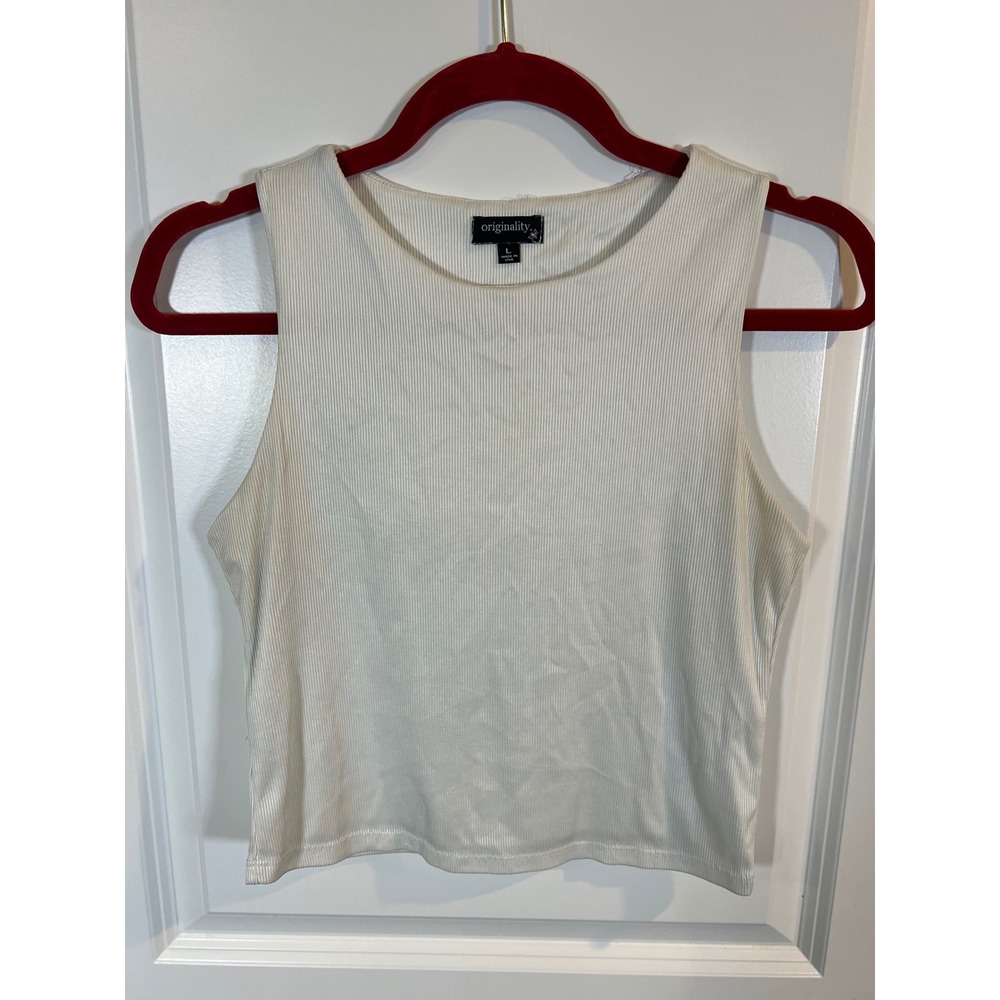 Originality Womens Tank Top Ribbed Knit Cream Large